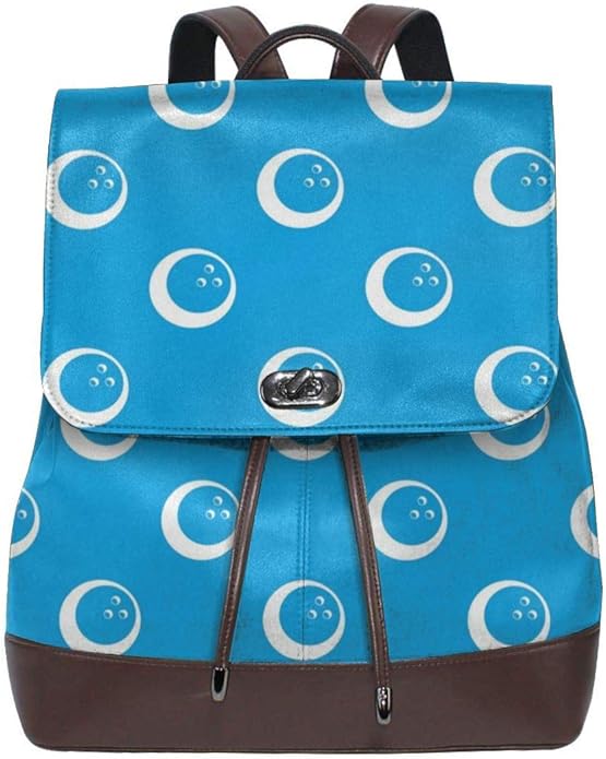 Bowling Ball Women's Leather Backpack Travel Casual Elegant Drawstring
