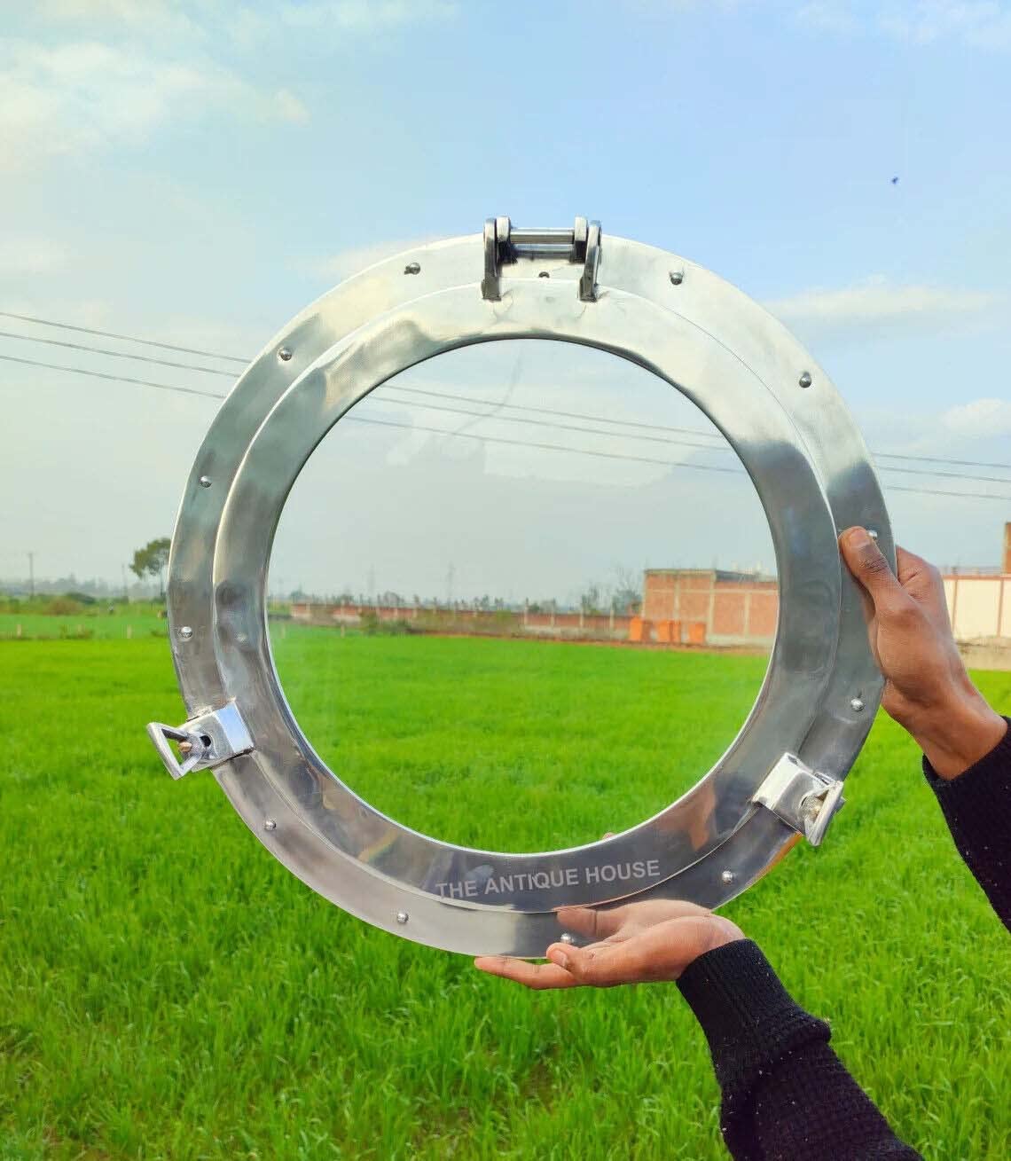 THE ANTIQUE HOUSE Marine Porthole Window 9 Inch Nautical Ship Decor Maritime Nautical Silver Transparent Porthole