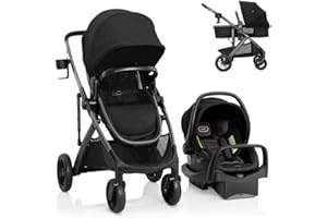 Evenflo Pivot Suite Modular Travel System with LiteMax Infant Car Seat, Dunloe Black