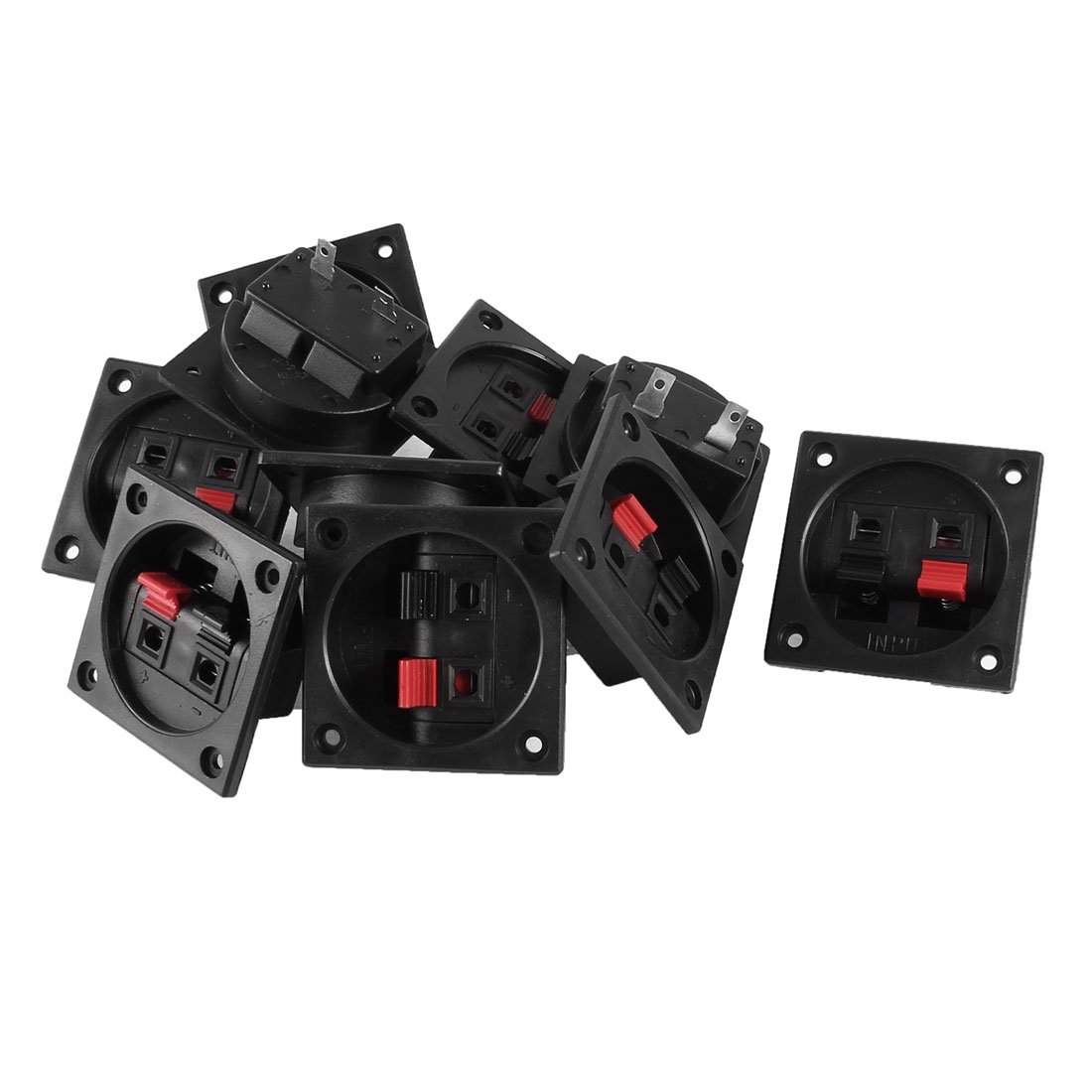 sourcing map A14040700ux0993 10 Piece Red Black Push in Type 2 Position Square Speaker Terminal Board