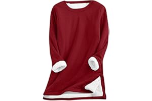 YRAETENM Fleece Sweatshirts for Women Warm Sherpa Lined Crewneck Pullover Soft Casual Loungewear Winter Thermal Tunic Tops