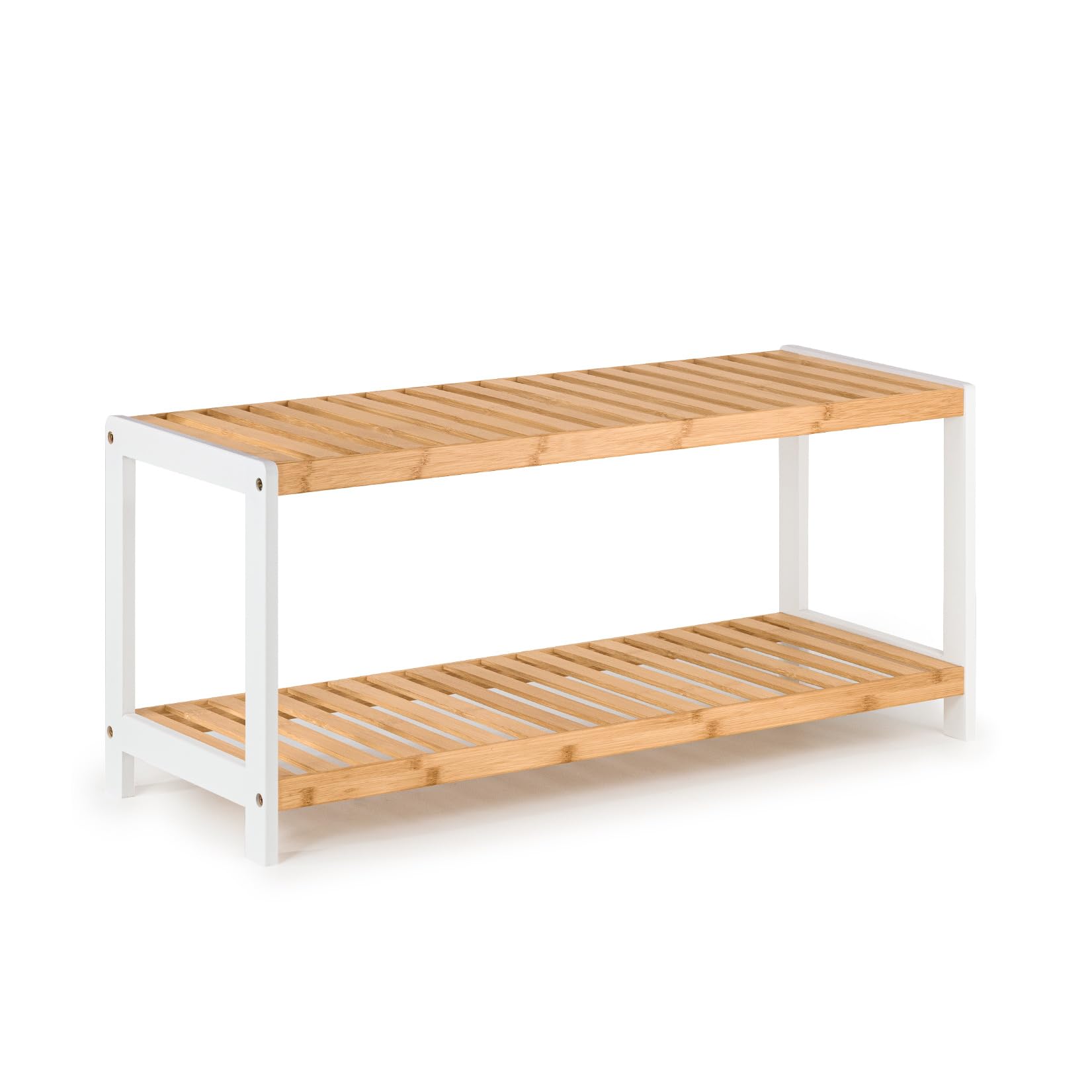 woodluv 2-Tier Shoe Rack, Shoe Storage Organiser, Wooden Storage Rack, Shoe Shelf for Hallway, Living Room, Plants Books, Bedroom,Bathroom, 69 x 26 x 31cm