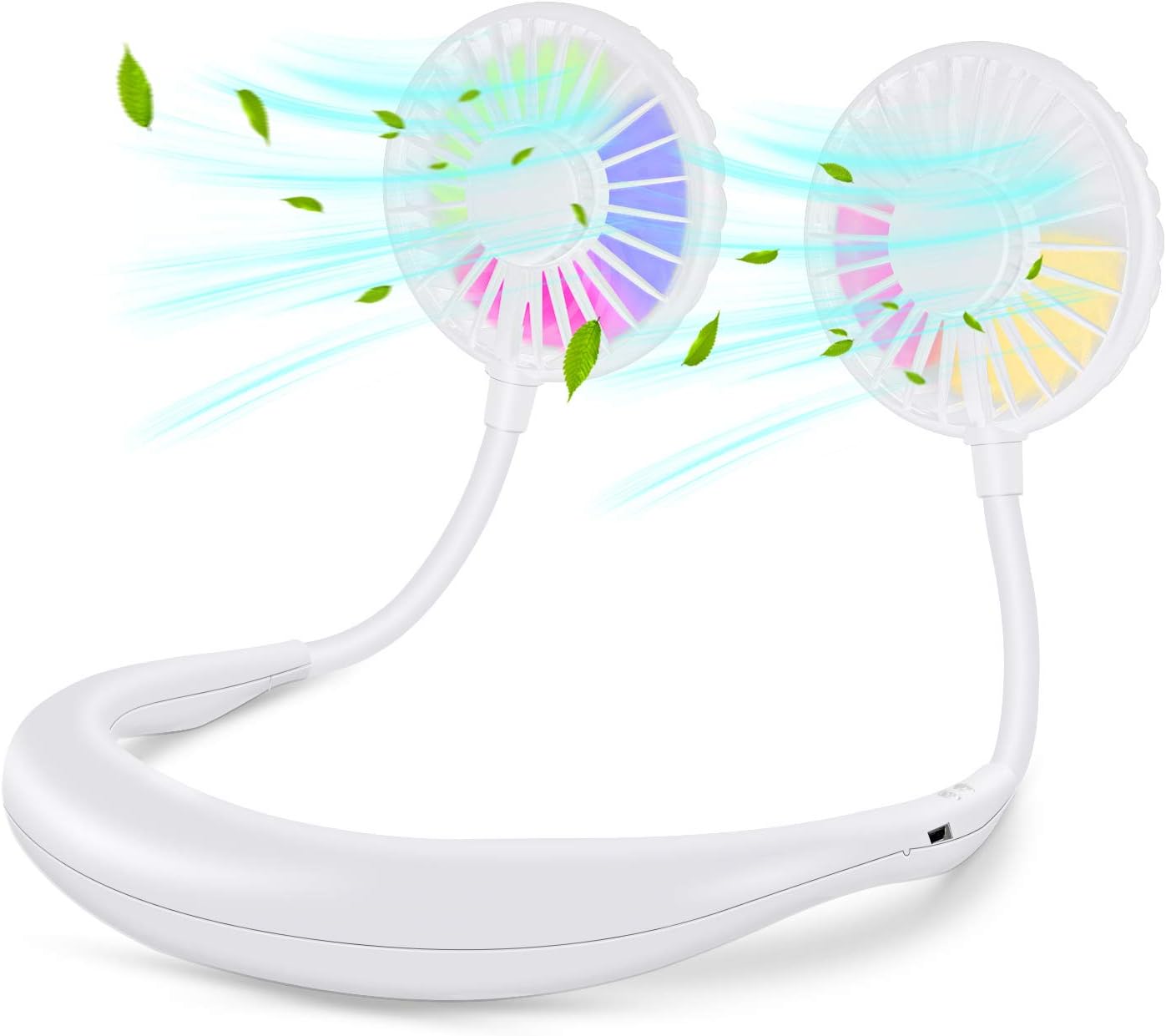 Neck Fan, XINBAOHONG Portable USB Rechargeable LED Fan Headphone Design Hand Free Personal Fan Wearable Cooler Fan with Dual Wind Head for Traveling Outdoor Office
