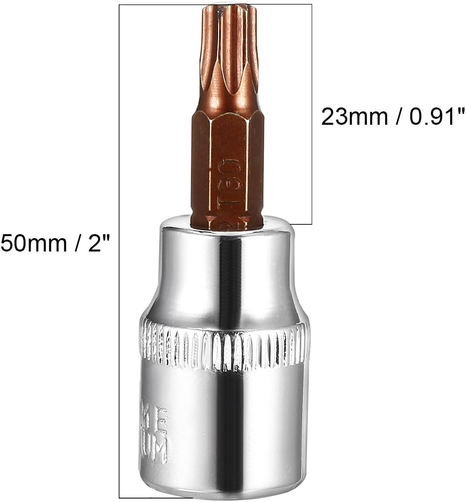 sourcing map 3/8" Drive x T30 Torx Bit Socket, S2 Steel Bits, CR-V Sockets 2" Length (for Hand Use Only) 2pcs - Image 5