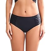 COCOPEAR Full Coverage Bikini Bottoms for Women Mid Rise Bathing Suit Bottoms for Women Ruched Tummy Control Swim Bottoms