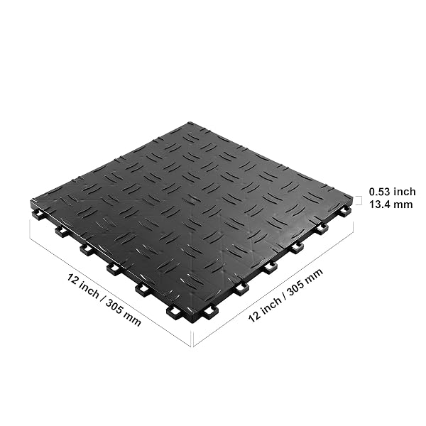VEVOR GARAGE FLOOR TILES 12 X 12 X 0.53 INCH, INTERLOCKING DESIGN EASE OF INSTALLATION DOUBLE-SIDED TEXTURE NON-SLIP STURDINESS, FOR GARAGES, BASEMENTS, REPAIR SHOPS, BLACK, 25 PACK