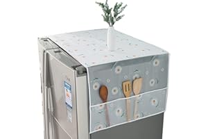 YRZPER Refrigerator Fridge Dust-Proof Cover Washing Machine Cover PEVA Material Waterproof Cover with Storage Pockets Bags Fridge Dust Cover Oven Cover Multi-Purpose Top Covers (Double Door, Flowers 1)