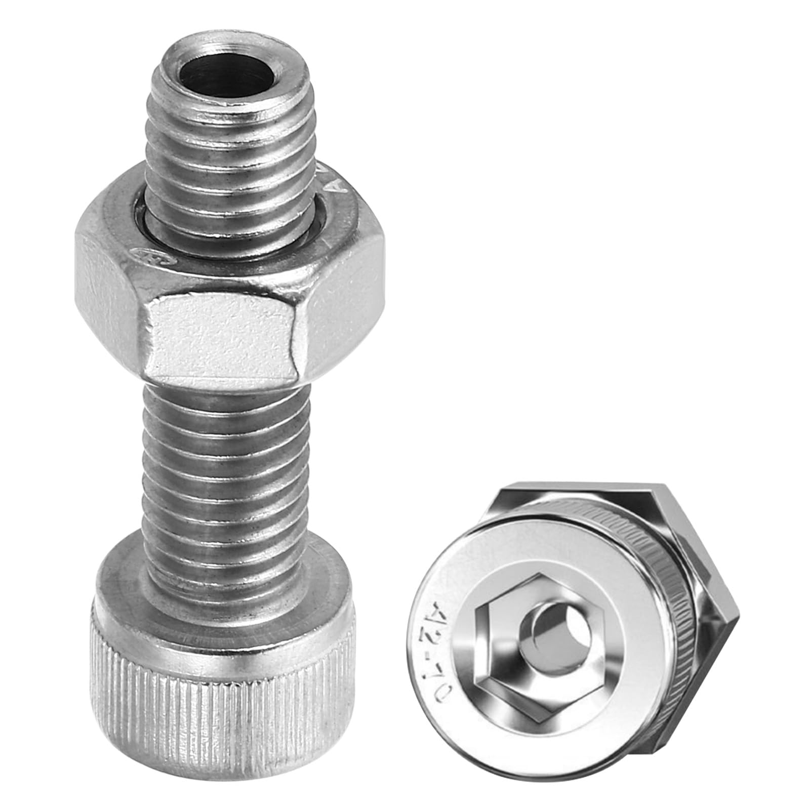 PATIKIL M10x35mm 304 Stainless Steel Hollow Bolt, 2 Set Cylindrical Hexagon Socket Screw Nut Kit Lamp Threading Screws Through Hole Fasteners