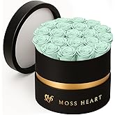 Moss Heart 20 Petite Preserved Roses in Round Box, Forever Roses, Long-Lasting 1+ Year, No Watering, Home Décor Centerpiece, Gift for Her, Birthday or Anniversary