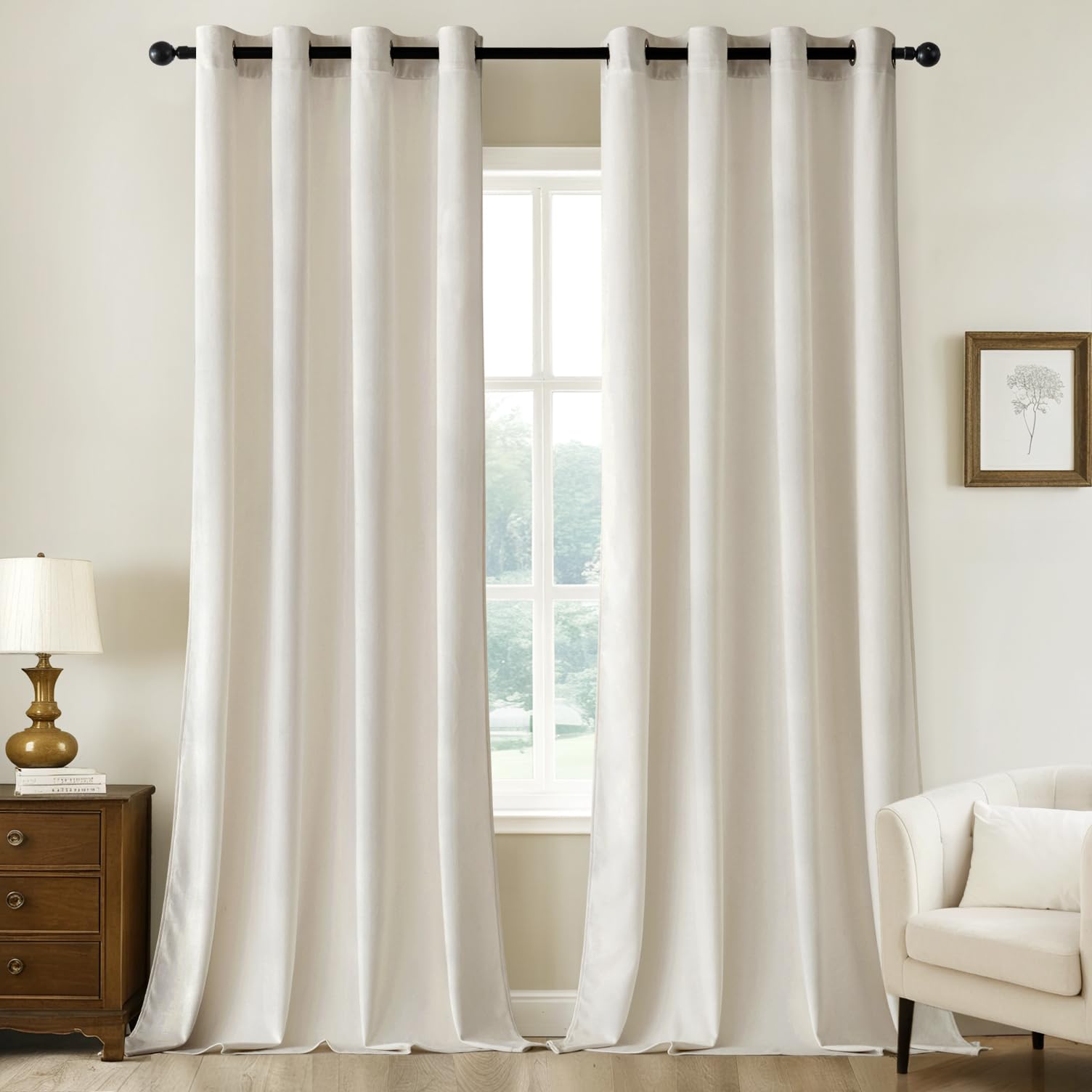Woaboy Velvet Curtains 90 Drop White Curtain for Living Room Thermal Blackout for Bedroom Luxury Eyelet Drapes Super Soft Window Treatment Insulated Soundproof & Room Darkening W 46 x L 90 2 Panels