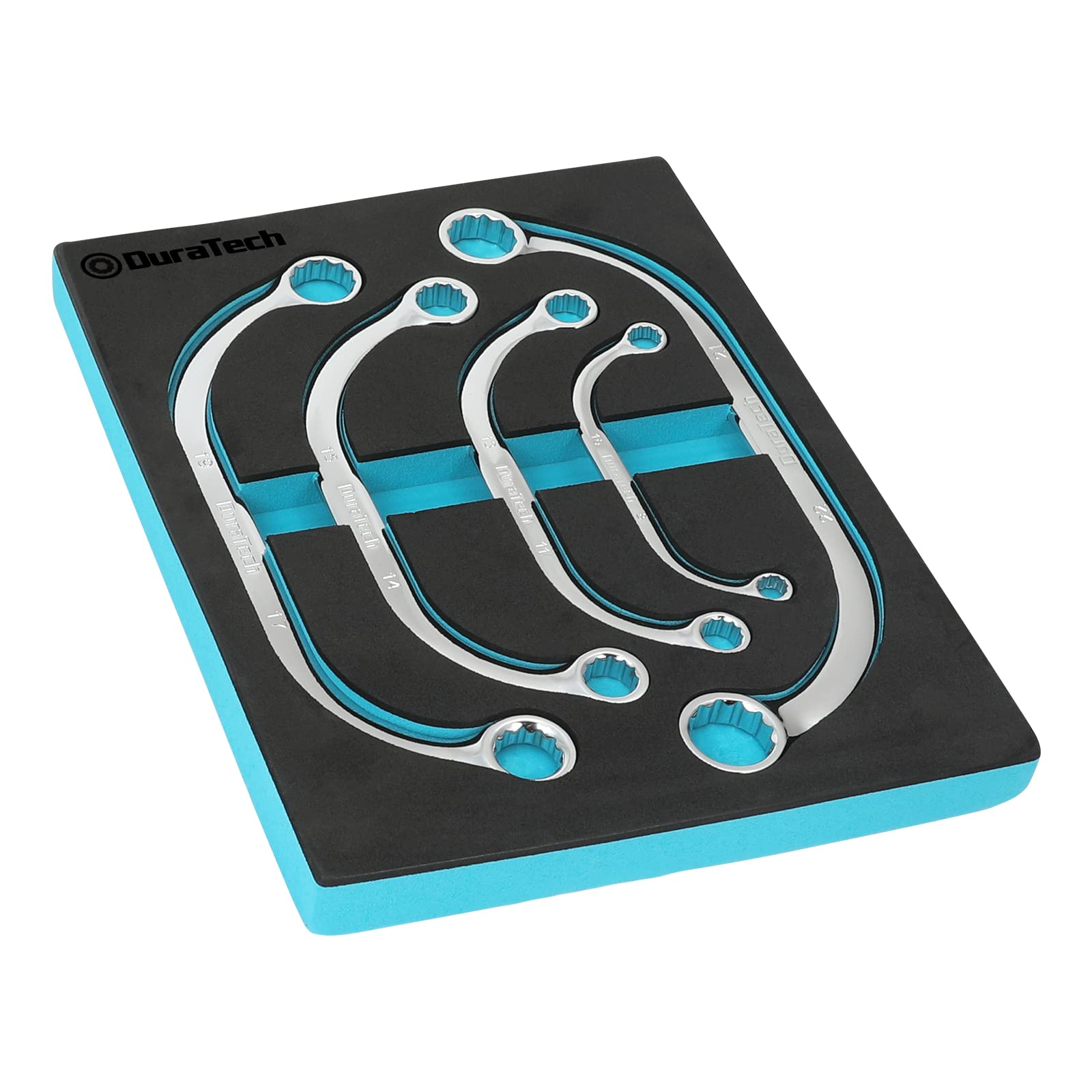 DURATECH 5-Piece Double Ring Spanner Set 8-22 mm, Half Moon Obstruction Spanner, C-Type Double Box End Wrench Set, Metric, 12-Point, with EVA Foam Tool Organizer