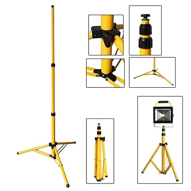 VINGO® Teleskop Stativ für Baustrahler LED Halogen Strahler Fluter Scheinwerfer Gelb Stahlstativ Arbeitslampe 1 Stück