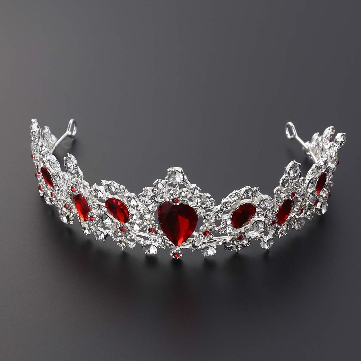Frcolor Red Crystal Crown Wedding Bridal Tiara Queen Princess Headpieces Rhinestone Headbands for Birthday Party - Image 3