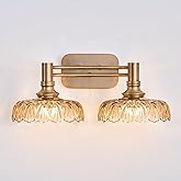 ZILANL Vintage Bathroom Vanity Light Fixtures, 2-Light Brass Vanity Wall Light Over Mirror with Amber Glass Shade for Hallway