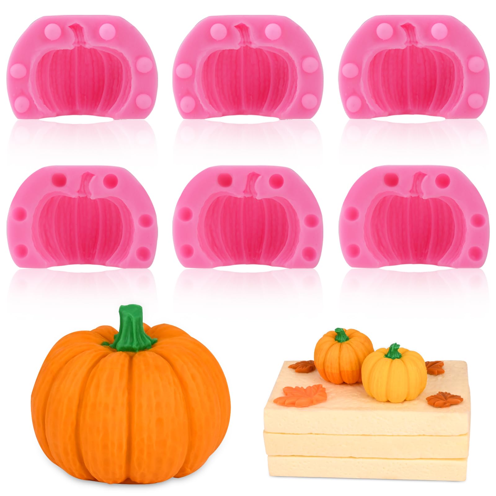 Photo 1 of Actvty 3D Pumpkin Silicone Molds, 6 Pcs Half a Pumpkin Chocolate Candy Fondant Mold for Halloween Thanksgiving Fall Baking, Cake Decoration, Soap Candle Clay Resin Casting