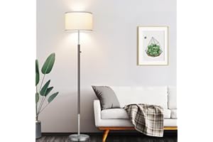 NINTIUE 【Upgraded】 Dimmable Floor Lamp for Living Room, 1100 Lumens LED Edison Bulb Included, Simple Standing Lamp with Linen Lamp Shade, Modern Tall Lamp for Living Room Bedroom Office Dining Room Dorm