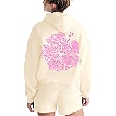 Amiblvowa Preppy Oversized Graphic Hoodies for Women Teen Girl Long Sleeve Pullover Embroidery Hibiscus Sweatshirt Beachwear