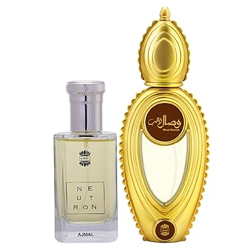 Ajmal Neutron EDP Citrus Fruity Perfume 100ml for Men and Wisal Dhahab EDP Fruity Floral Perfume 50ml for Men + 2 Parfum Testers FREE