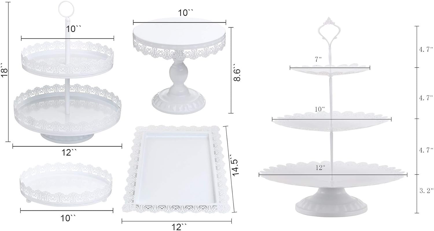 LIFESTIVAL 5 Pack Cake Stands Set White Metal Cupcake Holder Dessert Display Plate Decor Serving Platter for Party Wedding Birthday Baby Shower Celebration Home Decoration: Kitchen & Dining