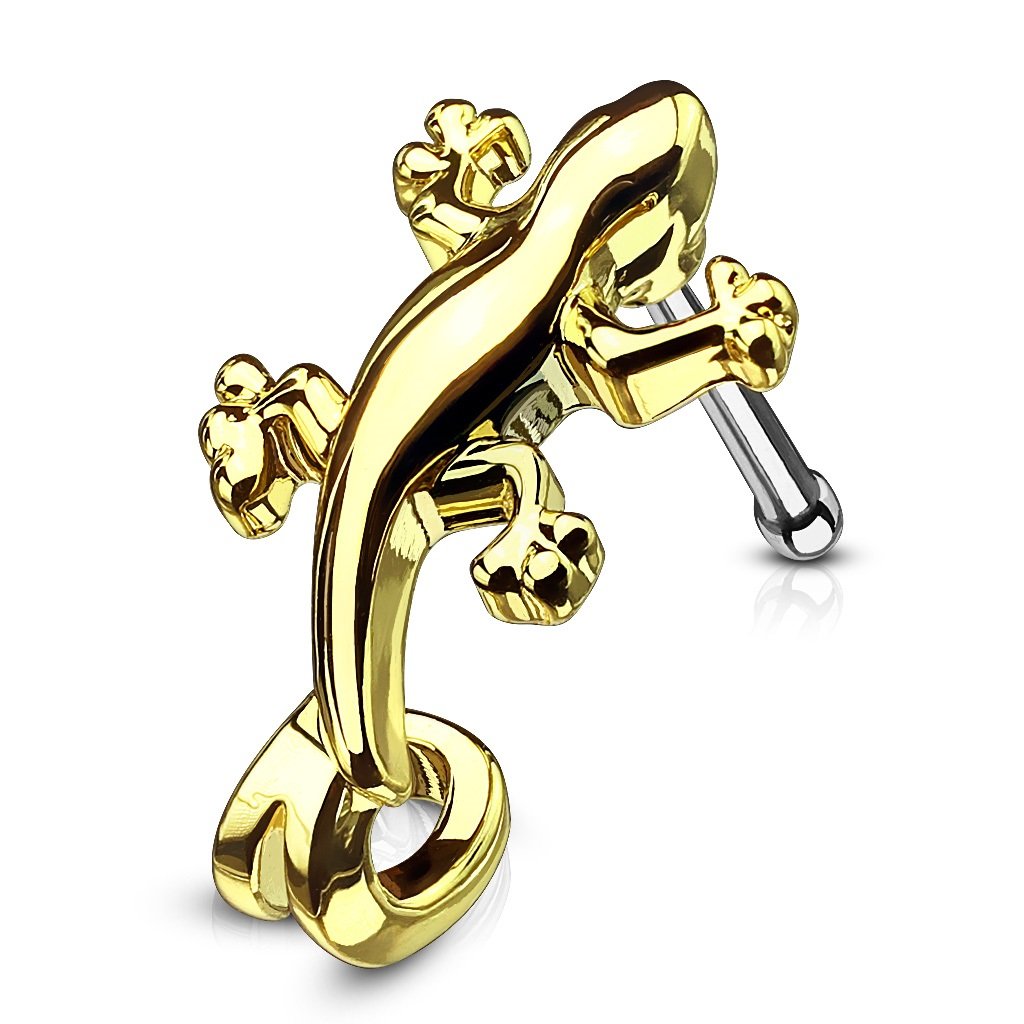 PiercedOff Gold Tone Gecko Nose Bone Crawler Stud