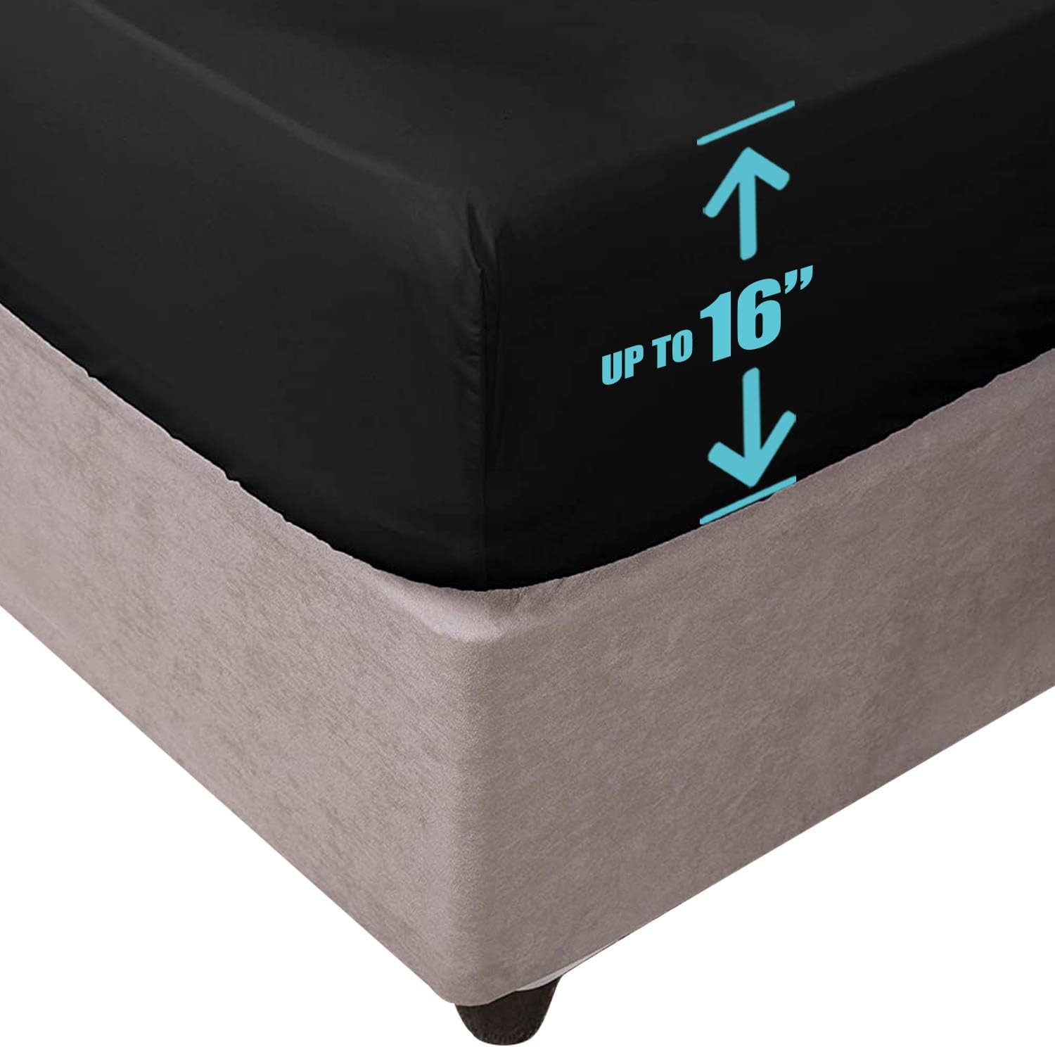 Lux Decor Queen Fitted Sheet Only - Brushed Microfiber 1800 Thread Count Bedding - Up to 16 Inches Deep Pocket - Wrinkle, Fade, Shrinkage Resistant, Hypoallergenic - 1 Fitted Bed Sheets (Black, Queen): Kitchen & Dining