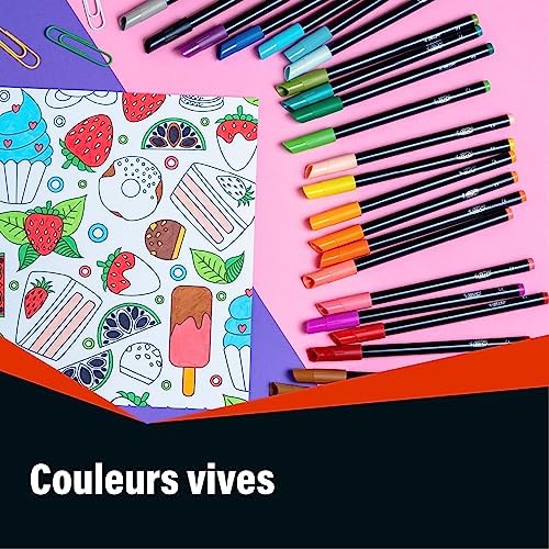 Intensity Feutres de Coloriage Encre Lavable à Base d'Eau - Corps Noir - Couleurs Assorties, Pack de 24
