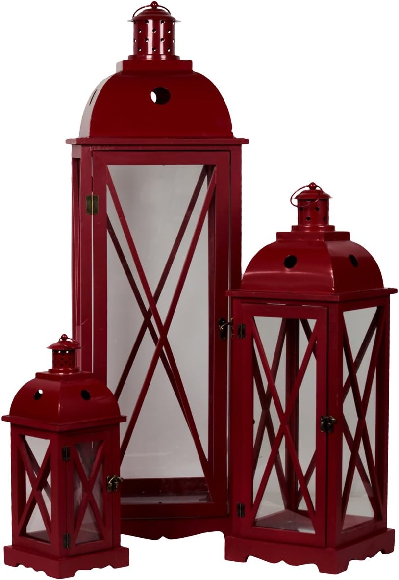 Urban Trends Collection UTC94306 Metal/Wooden Lanterns, Red