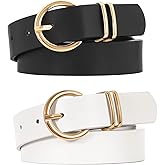 VONMELLI 2 Pack Women's Leather Belts for Jeans Dresses Fashion Gold Buckle Ladies Belt