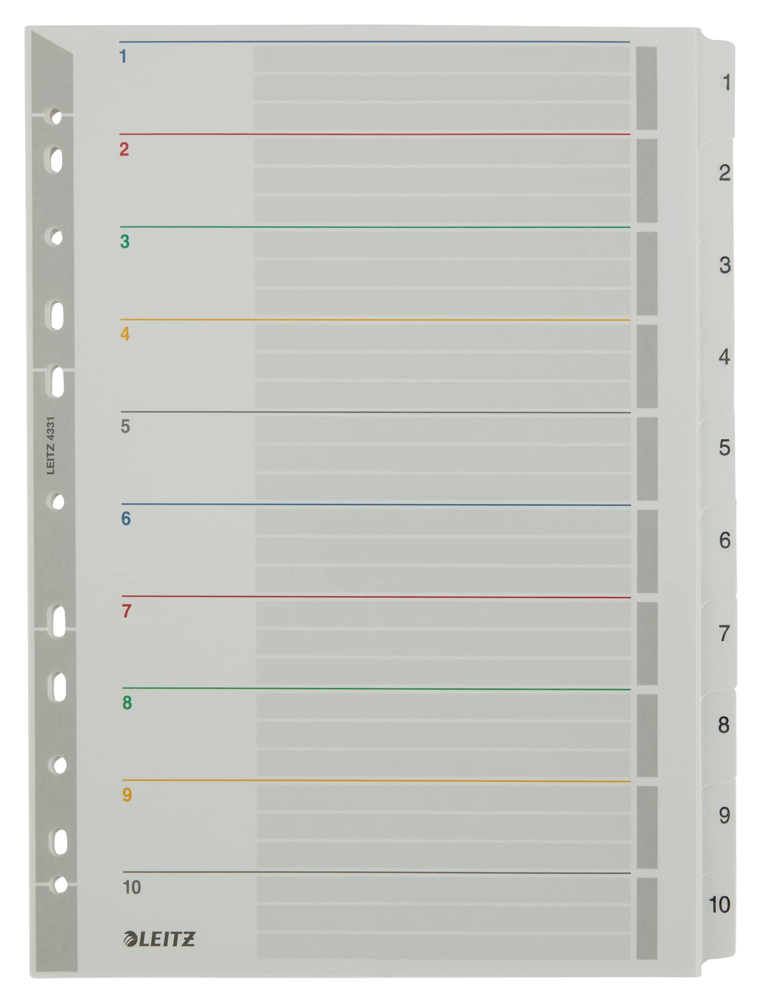 Leitz A4 1-10 Re-Writable Index, Heavy Duty Cardboard with Mylar Tabs, Extra Wide, Grey โ image 1
