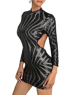 shinny open back long sleeve bodycon mini dress