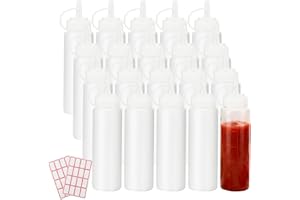 HEIHAK 20 Pack 8 oz Ketchup Squeeze Bottles, 250ml Plastic Condiment Bottle, Barbecue Squirt Bottles with Caps and Marking La