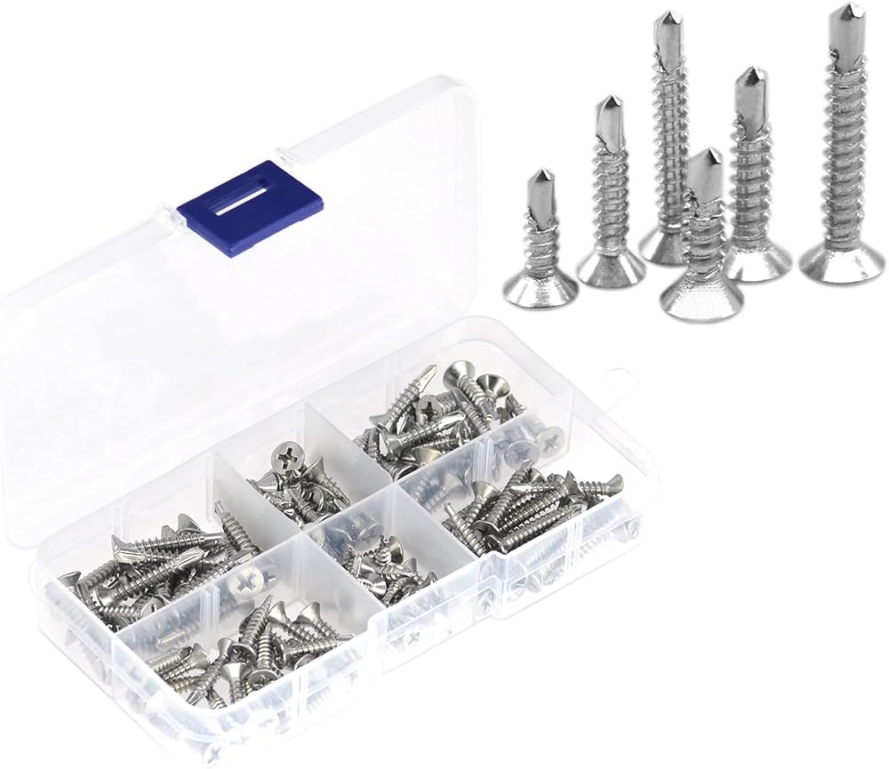 DDHOMIN 120 PCS Self Drilling Screws Flat Head M3.5 & M4.2 Stainless