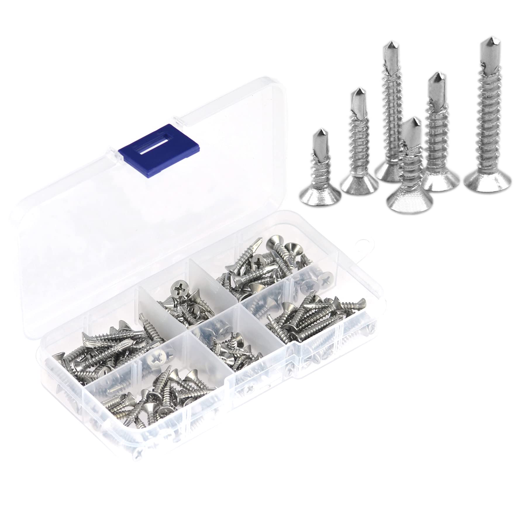 120 PCS Stainless Steel Self Drilling Screws,Self Tapping Screws for Metal (120 PCS, Flat Head M3.5 & Flat Head M4.2)