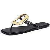 Coutgo Womens Flat Sandals Flip Flops Comfortable Slide Sandals Summer Beach Shoes with Metal Decoration