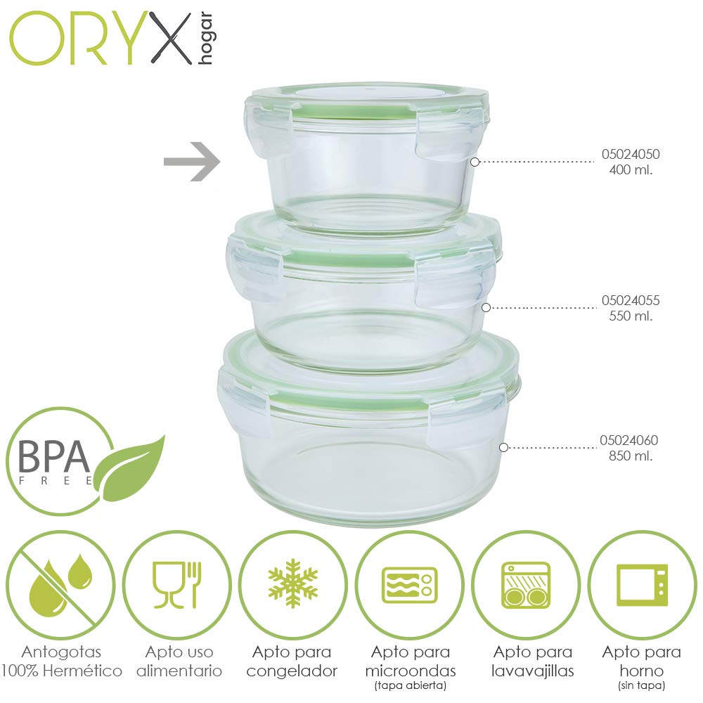 Oryx 5024050 Recipiente Hermetico Cristal Redondo 400 ml. Ø 125 x ...