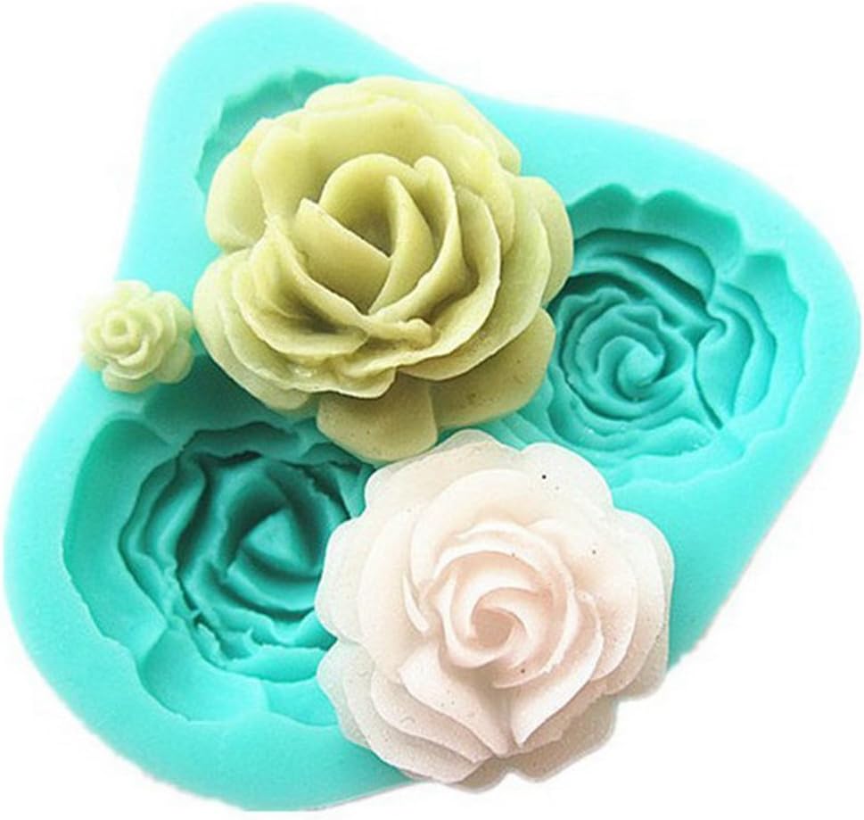 4PCS 3D Silicone Rose Fondant Cake Mold Home Kitchen Baking Sculpting