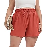 OLRIK Plus Size Shorts for Women 2026 Summer Casual Ruffle Belted Waist Lightweight Adjustable Drawstring Loose with Pockets
