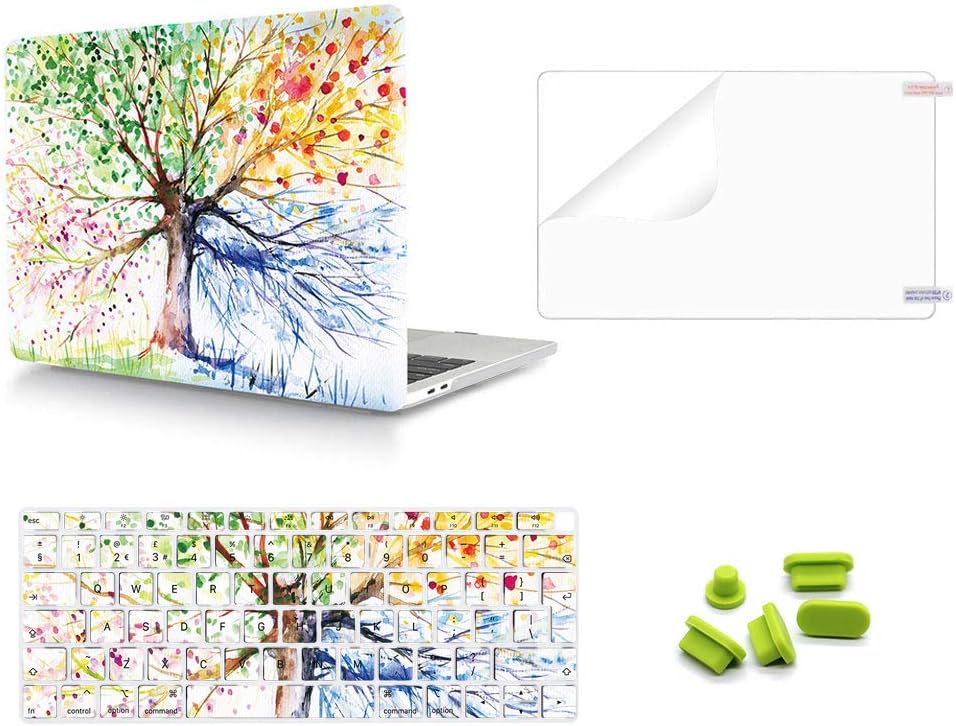 MMDW 4 in 1 MacBook Air 13 Case 2018 Release A1932, Plastic PC Hard Shell Case& Keyboard Cover&Screen Protector&Dustproof Plug Compatible New Mac Air 13 Inch With Touch ID A1932,Watercolor tree