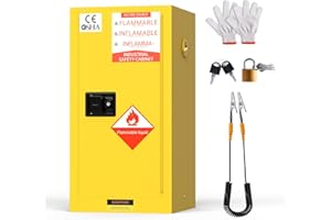 YOEXTO 25 Gallon Flammable Storage Cabinet 18 x 18 x 35in, Galvanized Steel Flammable Liquid Storage Cabinet, Adjustable Shelves (25 Gallon Yellow)