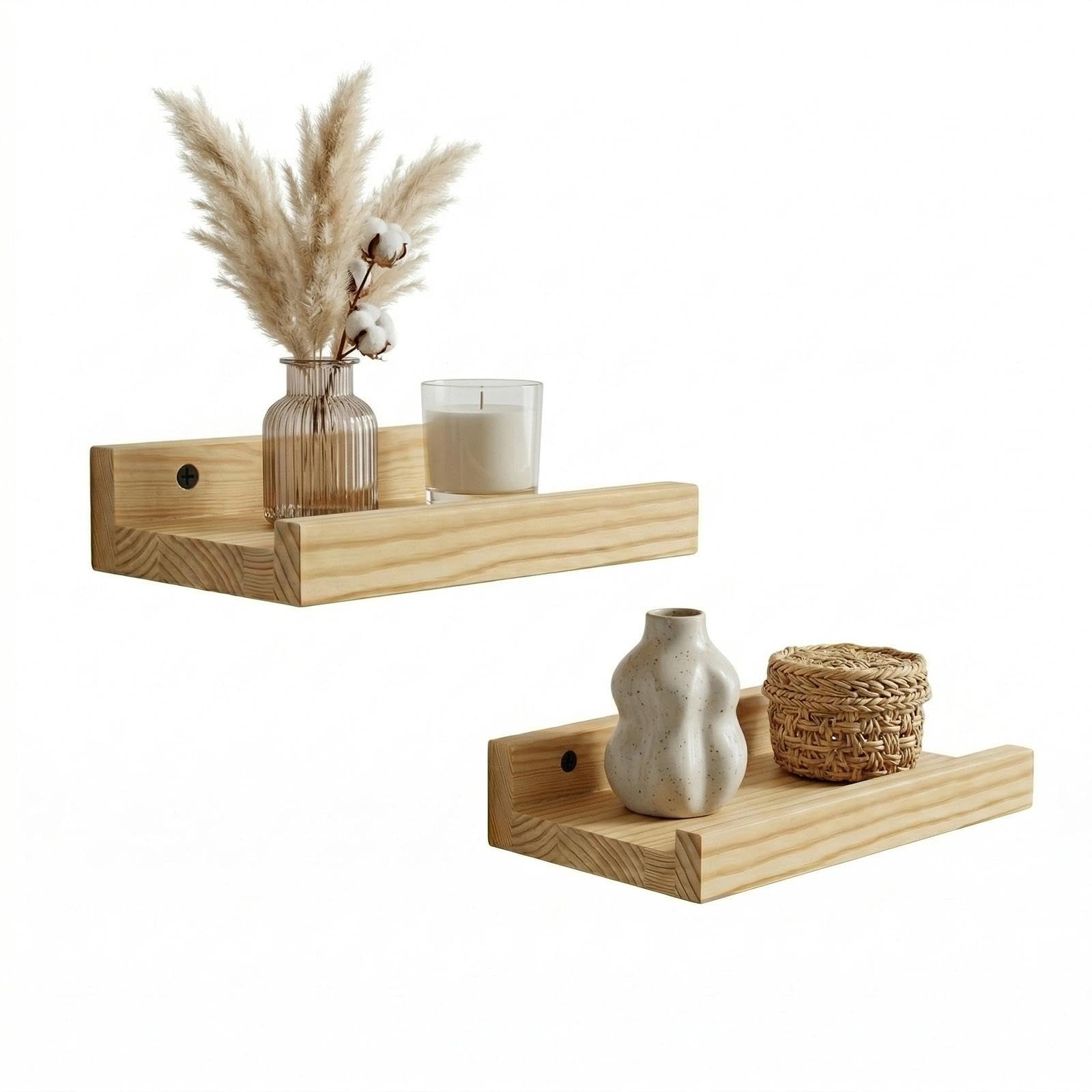 Z metnal Small Floating Shelves, Wooden Wall Shelf for Display Pictures Collectables Candles, 8'' Storage Shelves for Sauna Room, Wall Mounted, 20cm, 2 Pcs