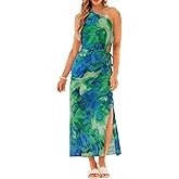 CUPSHE Women's One Shoulder Summer Midi Dresses Cutout Waist Vacation Dresses Split Sleeveless Floral Casual Beach Sundress