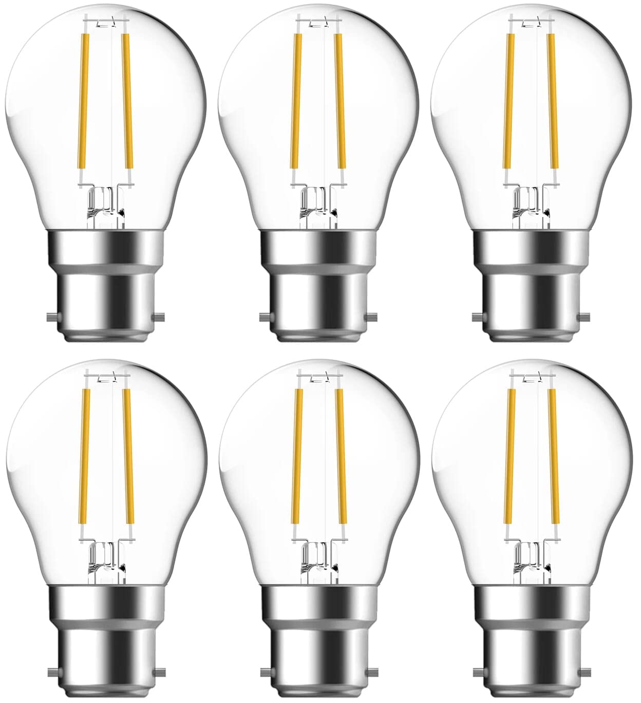 Energetic B22 Bayonet Mini Globe Filament LED Light Bulbs, G45, 4W, 470 Lumens, Warm White 2700K, Energy Saving, Non-Dimmable - 6 Pack