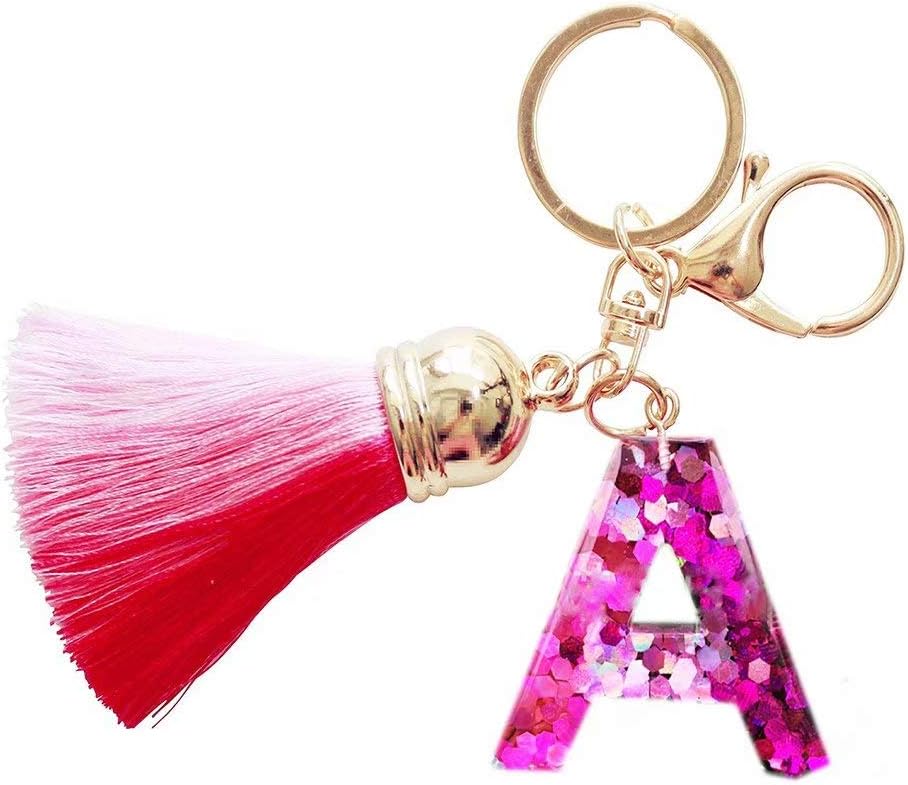 Cute Initial Tassel Keychain A-Z Letter Bling Key Chain Premium Bag Charm for Women