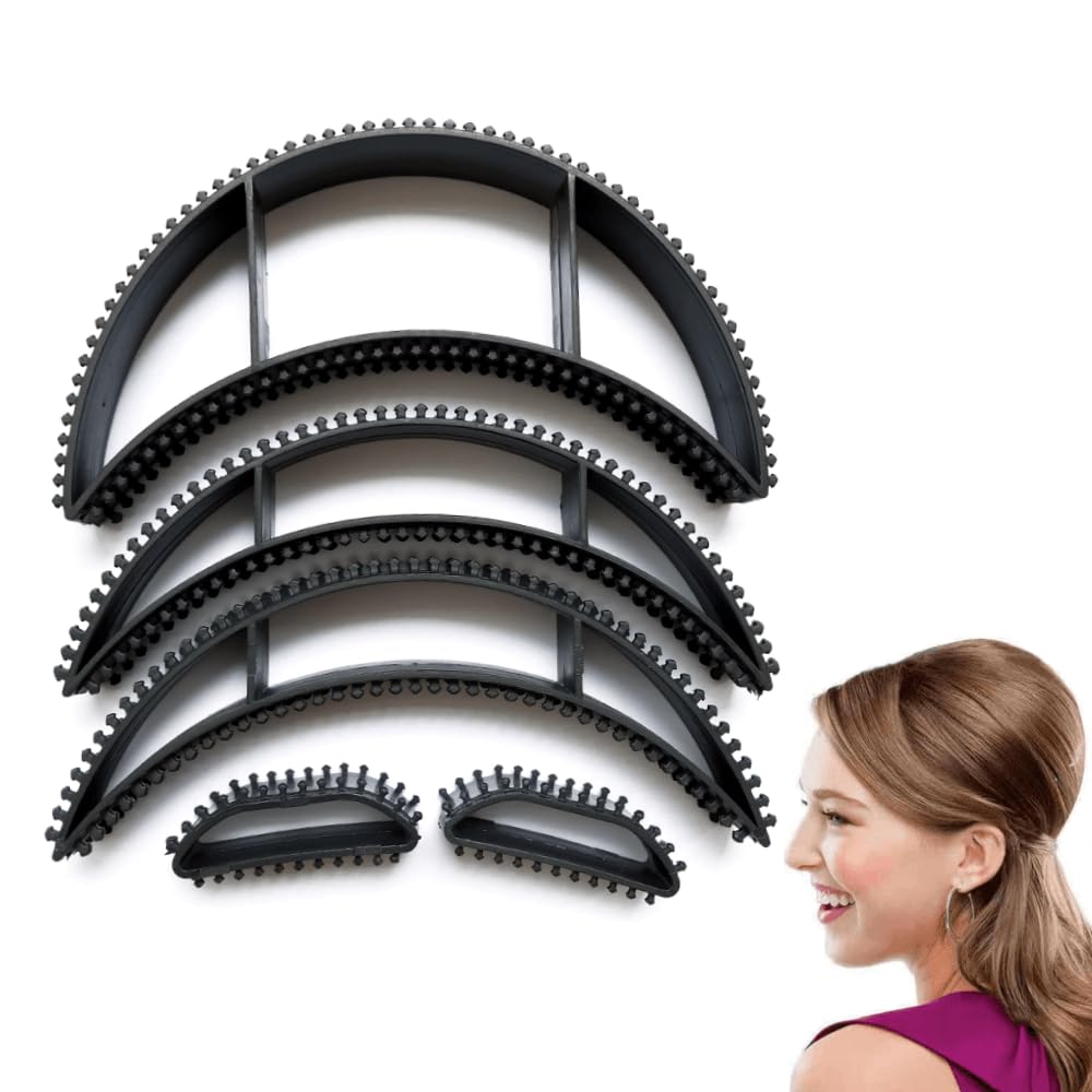 5 PCS Natural Hair Bumpits Black Volume Hair Base Pads Plastic Hair Bun Maker Fluffy Hair Styling Insert Tool for Women Girl Volumizing Hair Style Accessories