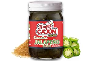 RAGIN' CAJUN FIXIN'S Ragin' Cajun Candied Jalapeño Slices - 14 fl oz Jar, All Natural - Sweet Spicy Louisiana Condiment for Nachos, Burgers & Sandwiches