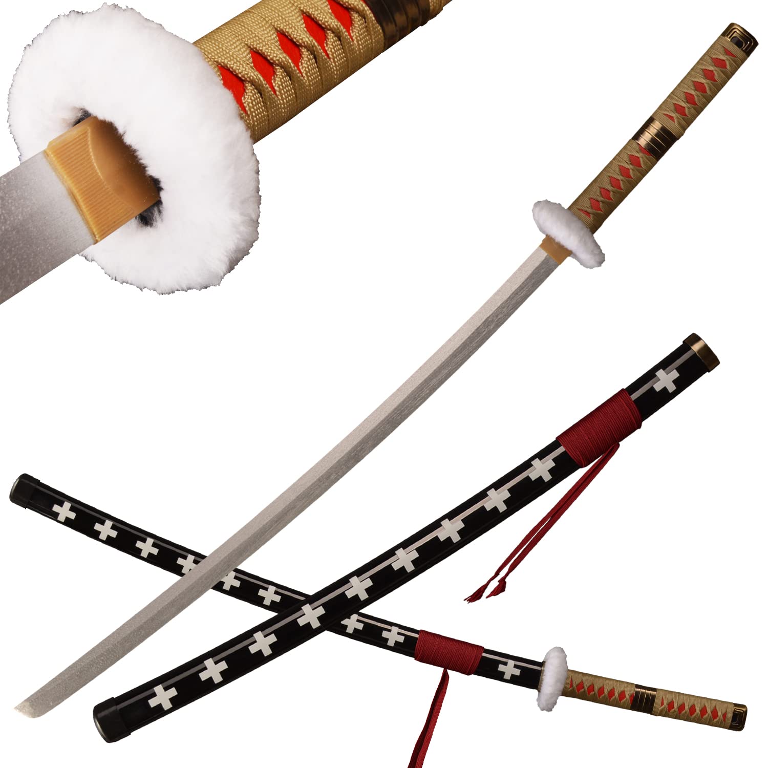 ACTASITEMS Roronoa Zoro Swords Anime Cosplay Wooden Sword - 104cm,Trafalgar Law Katana red