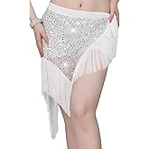 FEOYA Sequin Fringe Hip Scarf Latin Belly Dance Wrap for Women Performance Waist Chain Tango Dance Hip Skirt