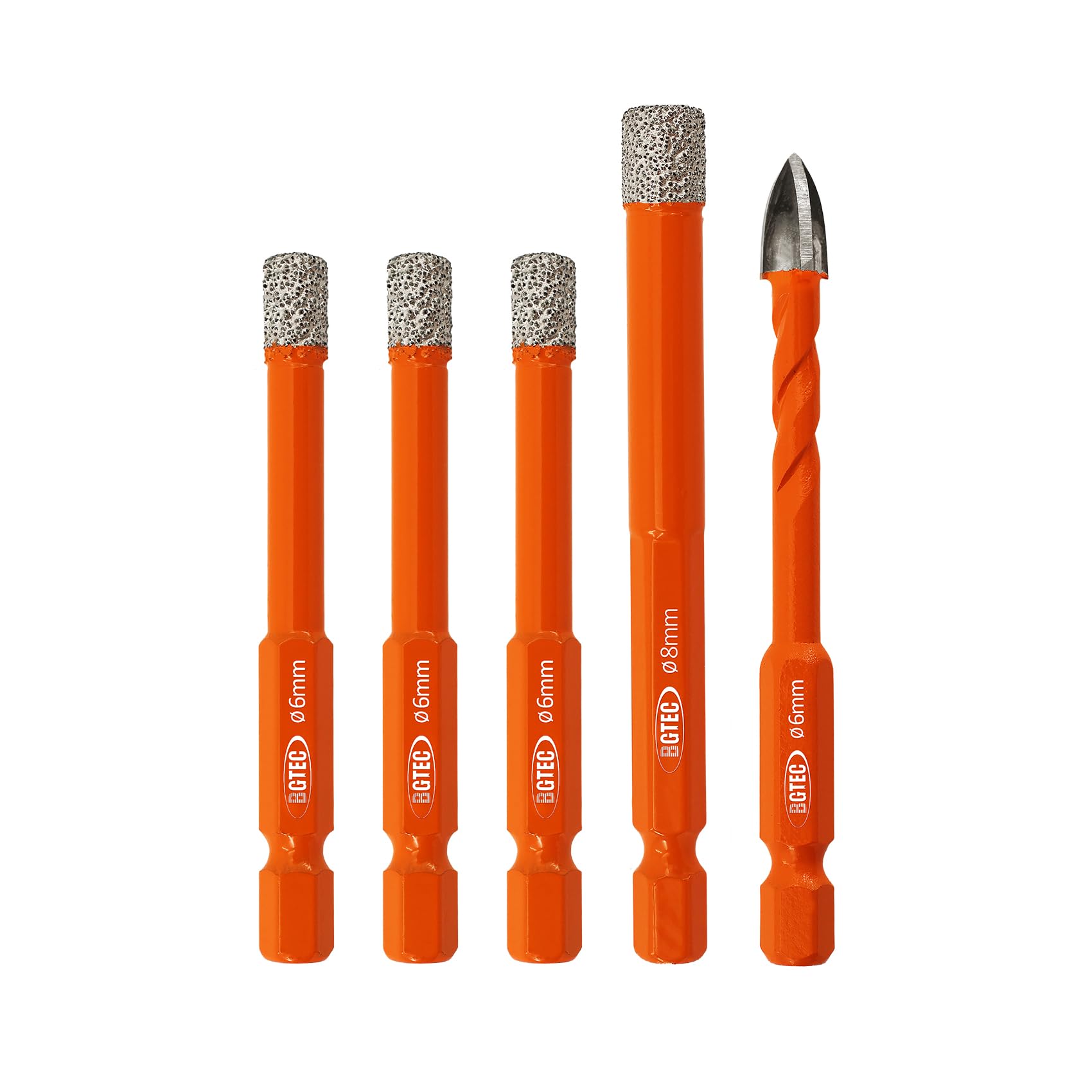BGTEC Dry Diamond Drill Bits Set - Tile Drill Bit 6/6/6/8mm with Quick Change Hex Shank and 6mm Carbide Drill for Granite Marble Porcelain Ceramic，5pcs — image 1