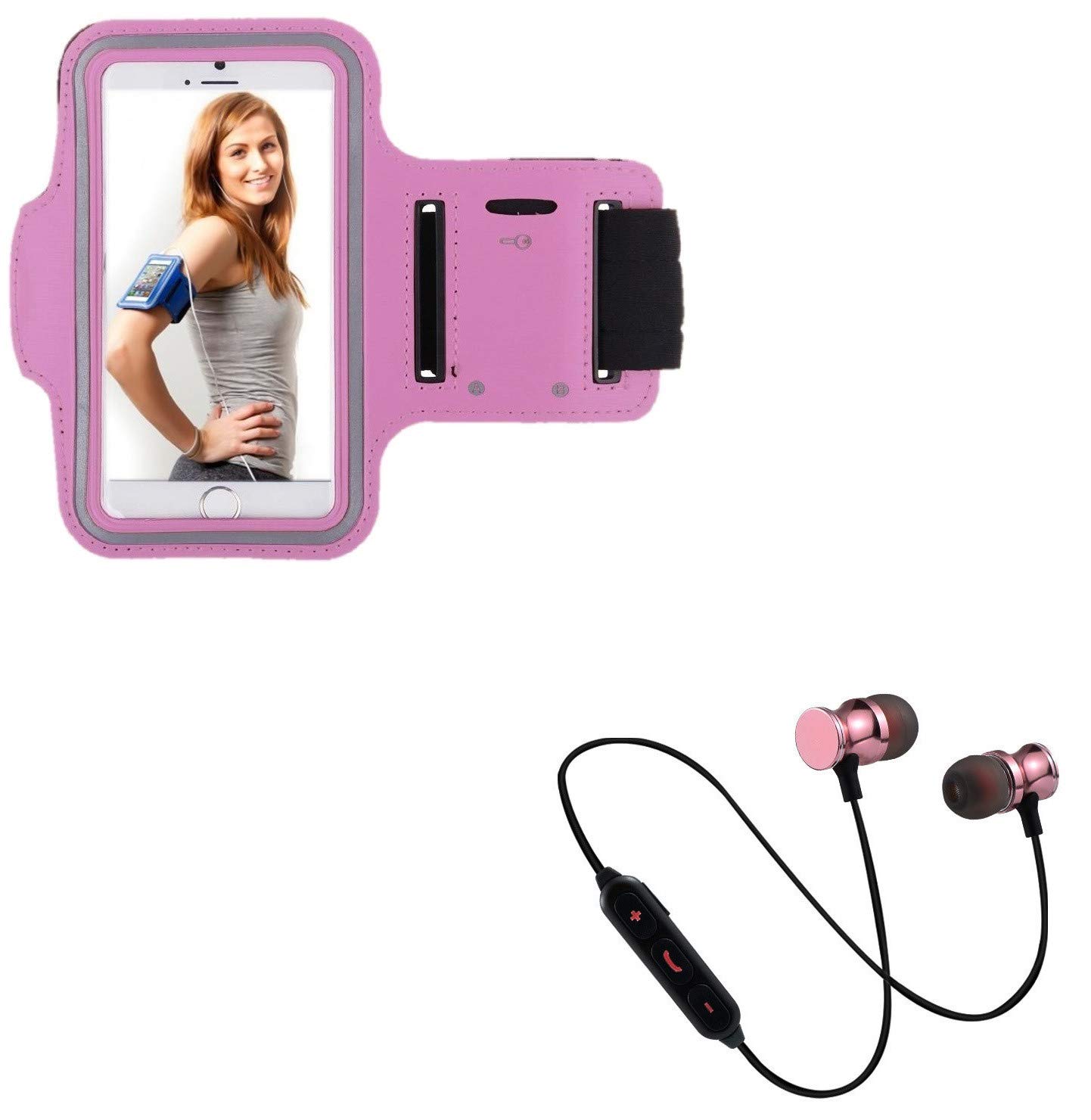 Running T6 Pink Sports Kit for BlackBerry Key2 Smartphone - Bluetooth Headphones + Cuffs