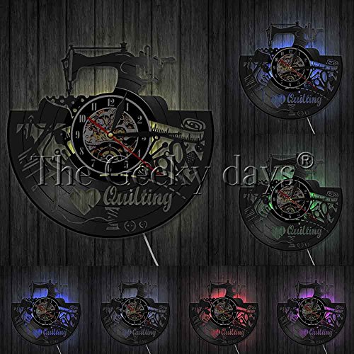 The Geeky Days Sewing Vinyl Record Wall Clock Sartorius Stitching Decorative Quilting Wall Clock Modern Home Decor Gift for Fashion Store Fashion Designer (with LED)